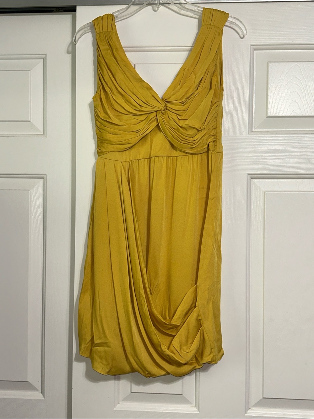 Catherine Malandrino Yellow Silk Twist-Front Sleeveless Draped Dress